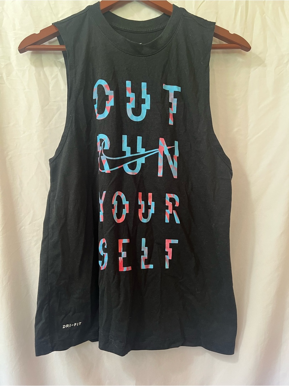 Nike Women’s Black Dri-FIT Tank with Blue and Red Graphic